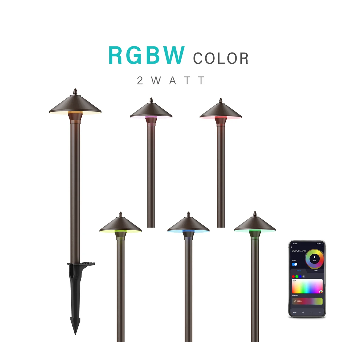 2W RGBW Low Voltage Path Lights — 6PK