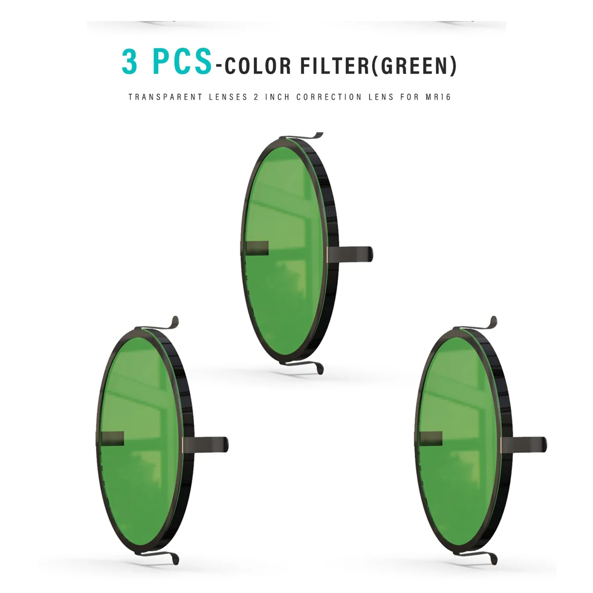 Green Color Lenses with Metal Clip Transparent Glass Filter for MR16 Bulbs Spotlight
